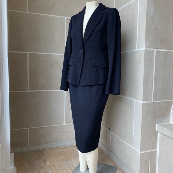 Les Copains Navy Wool Skirt Suit - Picture 4 of 8